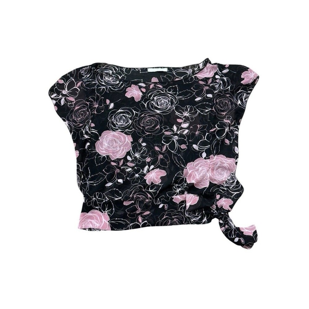 Y2K Charlotte Russe Mesh Floral Tie Side Top Pink Black Sheer Medium